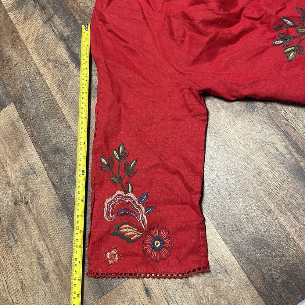 Johnny Was Women's Size XL Messine V Neck Linen Embroidered Floral Tunic Blouse - Picture 10 of 13